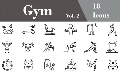 Gym Fitness Workout Exercise Strength Training Health Bodybuilding Cardio Wellness Outline Icon Set Vol. 2