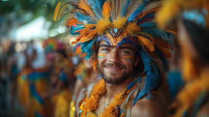 Colorful celebration during Mardi Gras with joyful participants in costumes