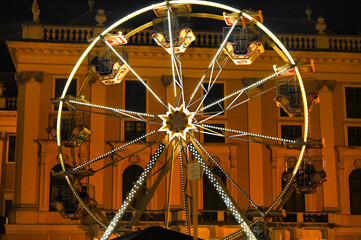 Illuminated Ferris wheel in Vienna during night