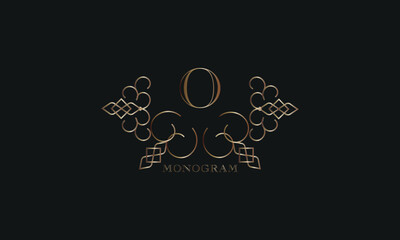 Vector elegant element for design template, place for text with initial letter O. Lace decor for greeting card, invitation, label, business sign.