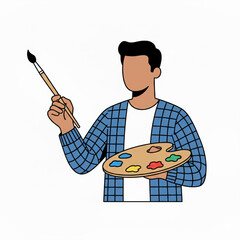 A confident artist holding a paintbrush and palette, ready to bring a new creation to life