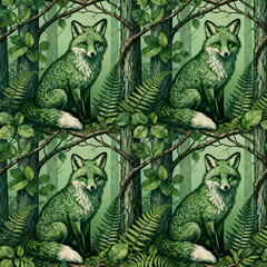 PATTERN ELEGANTE VOLPE NELLA FORESTA VERDE 