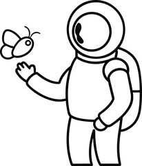Astronaut Holding Glowing Butterfly Coloring Page Illustration on Transparent Background