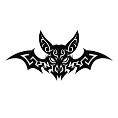 Obraz premium Black tribal bat silhouette with ornate wings and face