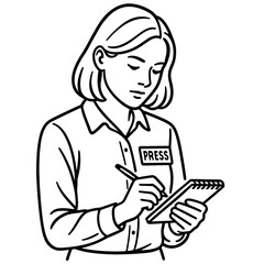 Female journalist writing notes illustration in minimalistic style with clean outline