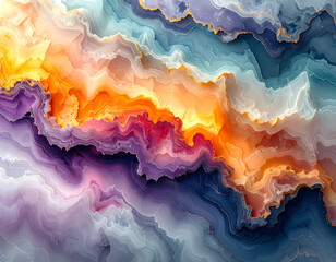 Abstract Fluid Art with Gold Veins in Orange Purple Blue Hues Detailed Texture Elegant Design for Backdrop or Wallpaper with Glittering Highlights