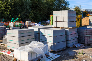 Stacks of building materials on a construction site