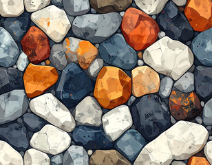 Colorful Pebble Stone Background Pattern with Orange Gray White and Blue Tones