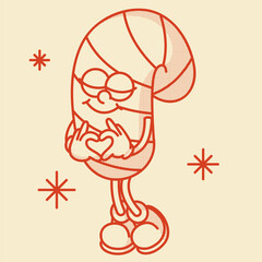 Playful contour candy cane mascots with festive gestures. Classic red and white Christmas design for holiday branding and decorations