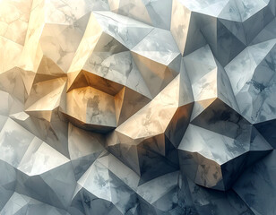 Geometric Polygon Abstract Background with Light and Shadow Effects in Blue Grey and Gold Tones for Creative Digital Design and Modern Aesthetic