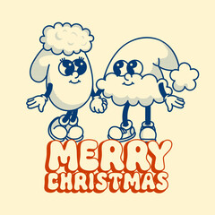 Cozy mitten and Santa hat Christmas card. Vintage contour style with dot shadows and heartfelt holiday lettering