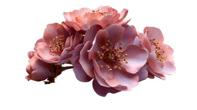 Soft focus pink flower petals with delicate stamen detail, cut out transparent