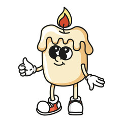 Bright colorful candle mascot vibrant vector retro design for festive celebrations and cozy home decor