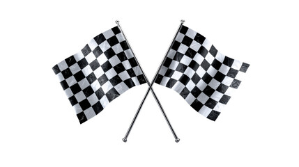 Fototapeta premium Two crossed checkered flags on a white background, cut out transparent