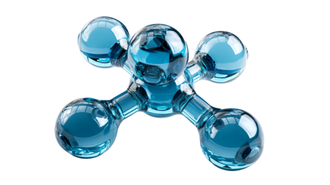 Abstract blue glass molecular structure form, cut out transparent