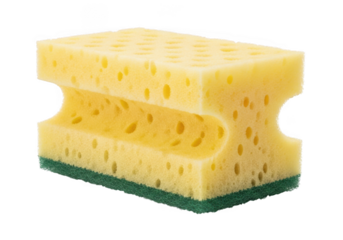 Yellow cleaning sponge close up isolated on transparent background