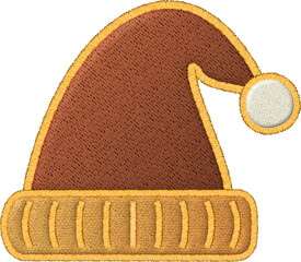 Festive brown christmas hat embroidery patch showing detailed stitch work cozy and warm holiday accessory design