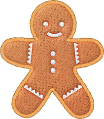 Happy gingerbread man embroidery patch with detailed stitch work. cheerful and festive Christmas craft decoration