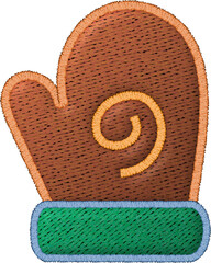 Cozy christmas embroidery stitch patch of warm mitten. This festive design perfect for holiday winter craft