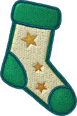 Joyful Christmas stocking embroidery patch with handmade stitch. festive craft decoration for holiday celebration