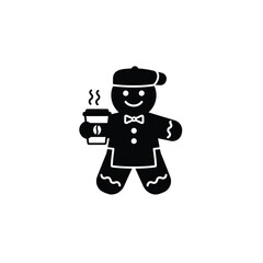 Gingerbread man barista holding coffee cup cookie vector