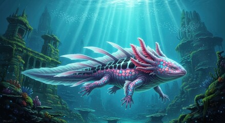 Fantasy Water Dragon Inspired by Axolotl Creature