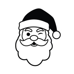 Santa Claus face winking black hat white beard christmas