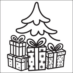 Christmas bold and easy black and white coloring pages for adults.