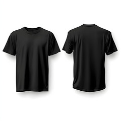 Naklejka premium Front and back view of a black tshirt isolated on white background