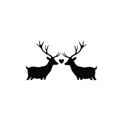 Two black deer silhouettes facing each other with heart