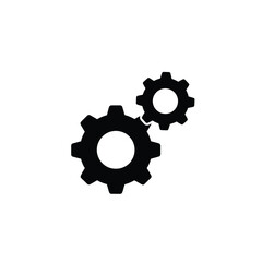 Two black interlocking gears on white background mechanism