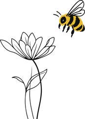  Minimal bee hovering over flower, continuous line, thick contour 3