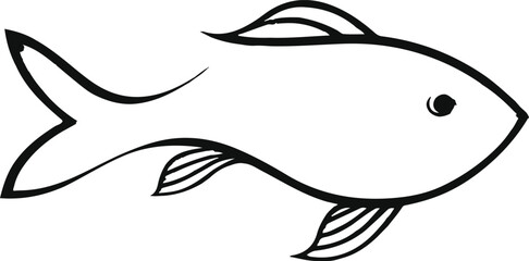 Minimal fish outline with flowing tail, one continuous line, stock illustration 1