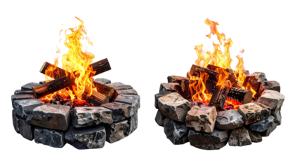  Campfire with Stones and Logs Variations — isolated on transparent background