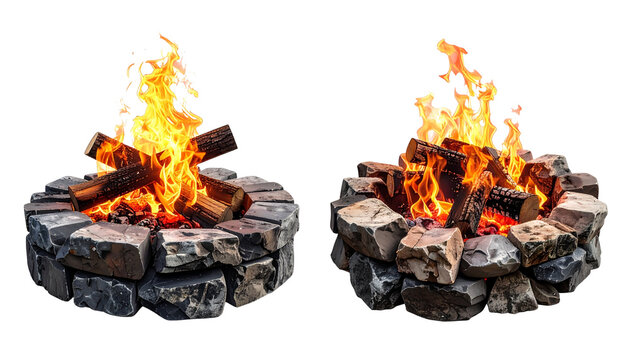  Campfire with Stones and Logs Variations — isolated on transparent background