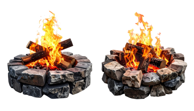 Campfire with Stones and Logs Variations — isolated on transparent background - Powered by Adobe