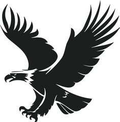 Flying eagle silhouette drawn in bold single line, white background 1