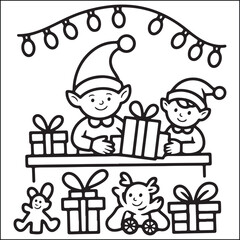 Christmas bold and easy black and white coloring pages for adults.
