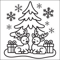 Christmas bold and easy black and white coloring pages for adults.