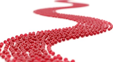 A winding path of red spheres on a white background creating a sense of movement and directionality
