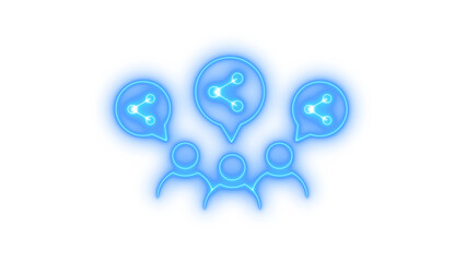 Glowing neon social sharing concept icon with user profiles and cloud isolated on transparent background. Social media. Communication. Digital community. Network.