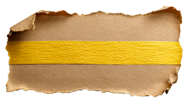 Torn Brown Paper Strip With Yellow Band, cut out transparent