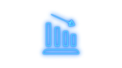 Glowing neon downward bar chart icon isolated on transparent background. Decline. Financial loss. Negative trend. Market recession. Economic downturn.