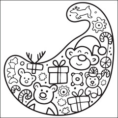 Christmas bold and easy black and white coloring pages for adults.