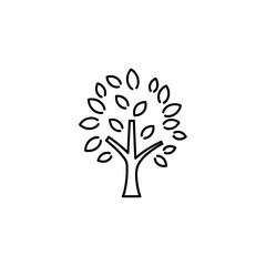 Obraz premium Stylized outline icon of a tree with leaves, representing nature, growth, and life, isolated on white background