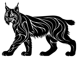 lynx on a transparent background, black, cat, drawing, illustration, silhouette, wolf 