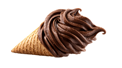 Chocolate Soft Serve Ice Cream Cone, cut out transparent