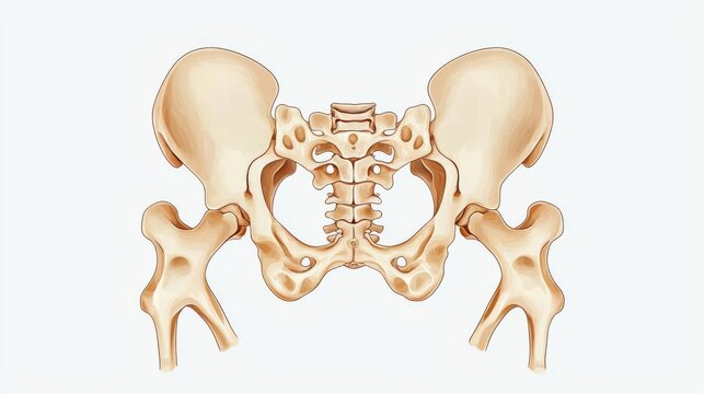Detailed illustration of a human pelvis showcasing its structure for educational and anatomical reference.