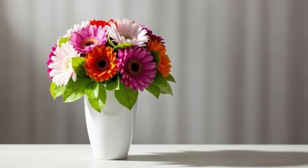 Fototapeta premium Colorful Gerbera Daisy Bouquet in White Vase flowers