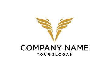 Stylized Golden Wings V Shape Logo Design with Company Name and Slogan Template